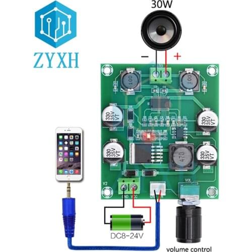 XH-A235 Mono Amplifier Board 30W Digital Audio AMP DC 8-24V Auto Boost Volume Control For Home Desk Speaker DIY