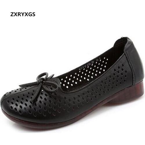 2020 New Top Cowhide Hollow Flat Shoes Womens Sandals Breathable Casual Shoes Soft Sole Comfortable Women Shoes Large Size 43