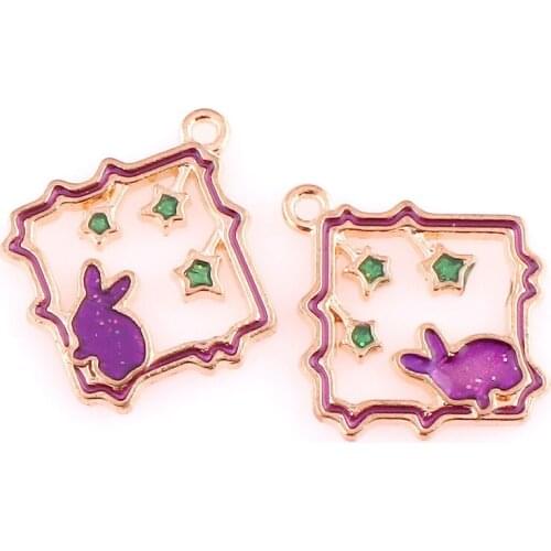 10pcs Rabbit Star 21*24mm Alloy Enamel Charms Jewelry Making Drop Oil Pendant DIY fit Bracelet Necklace Fashion Accessory