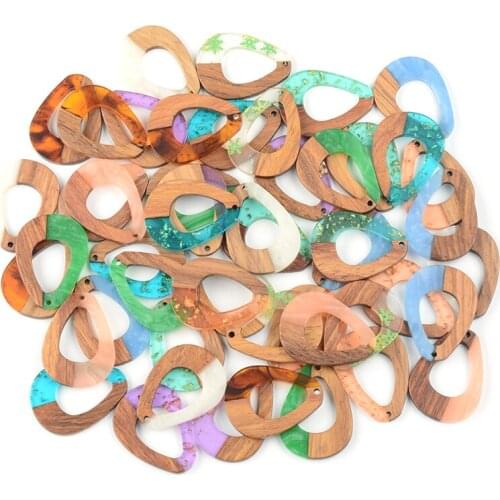 10PC Hollow water Earrings Accessories Natural Wood & Resin Splicing Hand Made DIY Making Charms Jewelry Findings & Components