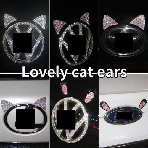 2 pc cute Rabbit ears 3D Cartoon Crystals Rhinestones Stickers Car Accessories shine Self Adhesive DIY Diamond Stickers Decor