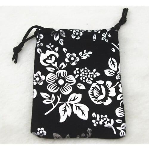 3.6x4.8 inch 9x12cm silver flower black velvet bags jewellery pouches small gift bag Perfect for Jewelry Wedding Favors