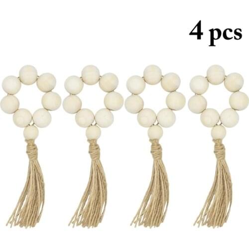 4PCS Napkin Ring Rustic Wooden Beads Decor Serviette Buckle Holder for Banquet