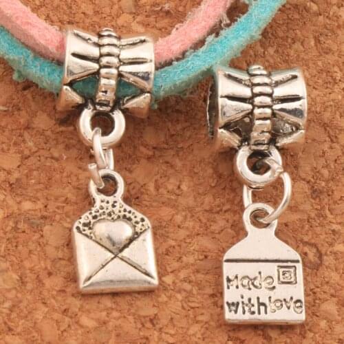 45PCS Zinc Alloy Heart Envelope Made With Love Big Hole Beads 21.6x6.4mm Fit European Charm Bracelets Jewelry DIY B460