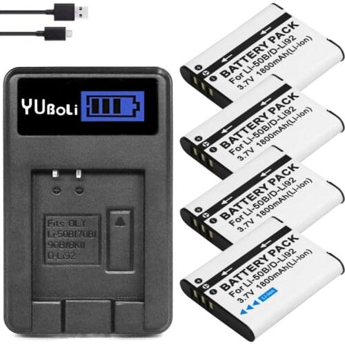 4x 3.7v 1800mAh Li-50B D-LI92 Li 50B D LI92 Battery + LCD USB Charger For Olympus 1020 1010 1030 Pentax PENTAX Optio I-10 X70