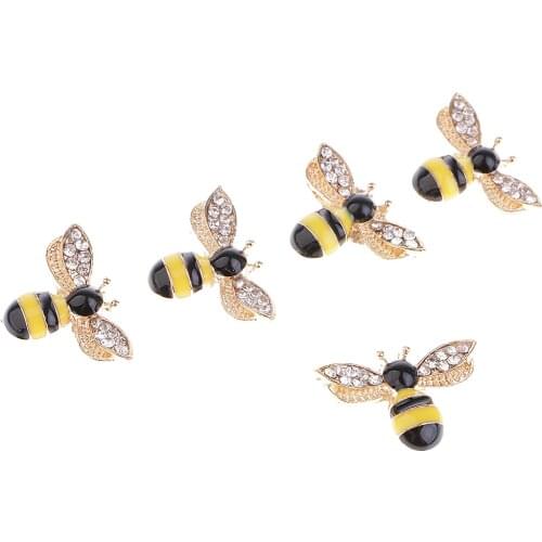 5 Pieces Bee Shape Alloy Rhinestone Flatback Buttons Scrapbooking Embellishments