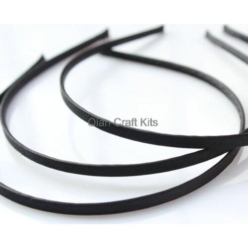60pcs 5mm Satin Ribbon double sided full Covered Metal(Steel) Headbands black