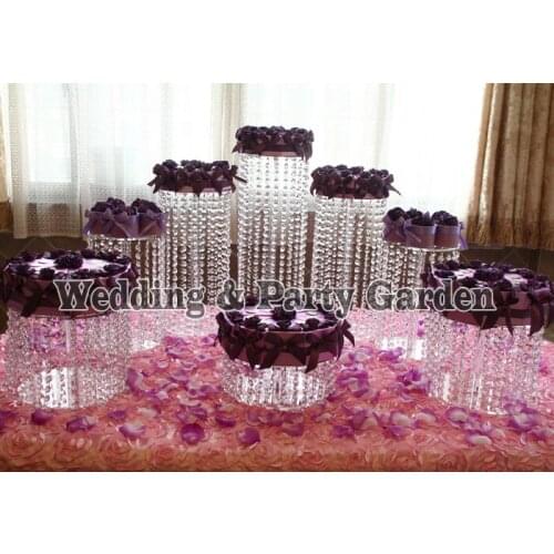 8pcs Birthday Luxury Crystal Clear Circle Acrylic Round Cupcake Luxury birthday gift Large huge cake display shelf D20~35,H50~10