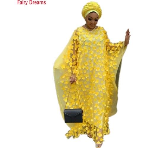 African Womens Clothing 3D Floral Embroidery Plus Size Bat Sleeve Long Dress Elastic Vest Two-Piece Suit Dresses Vestidos