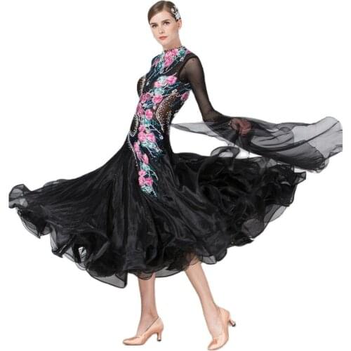 B-16492 Adult competition classy ballroom dance dress black performance ballroom dance costumes for women