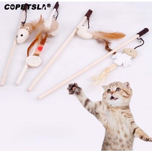 Copetsla Cat Toys Plastic Kitten Interactive Stick Funny Cat Fishing Rod Game Wand Feather Stick Toy Pet Supplies Cat Accessory