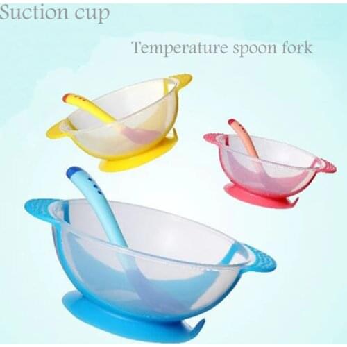 Temperature Sensing bean Child Tableware Spoon Food to use Learning Dishes Service Plate/Tray Suction Cup Baby Dinnerware