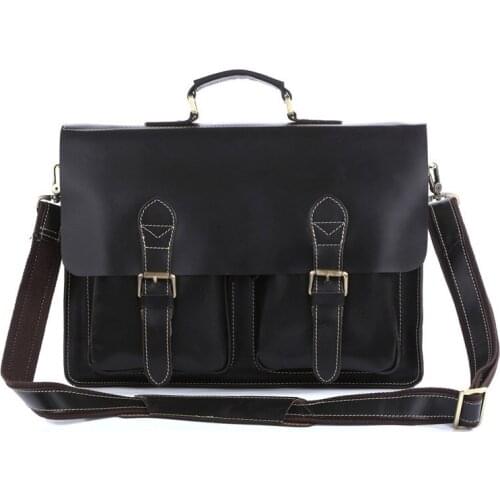 Men Briefcase Handbag Cow Leather 15 inch Business Laptop Bags 2018 Man Travel Large Black File Book Shoulder Crossbody Bags