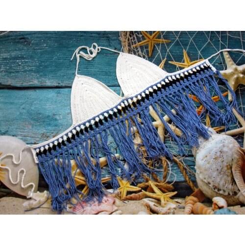 H80&S90 HAND CROCHET SEXY WOMEN TANK LADIES BEACH TOP TASSEL BIKINI