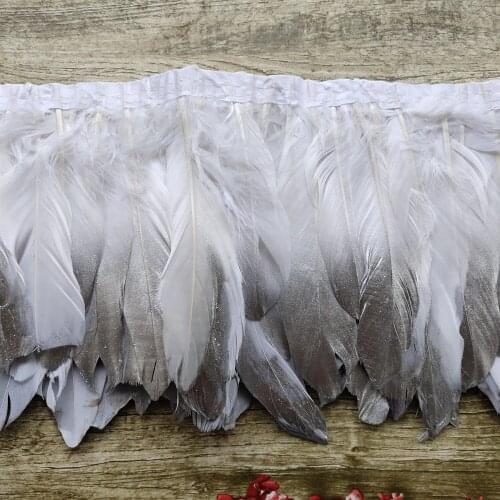 Pretty 2Yards/Lot White Goose Feather Ribbons 15-20cm/6-8 inches Fringes Goose Feather Cloth Belt DIY Clothing Decorative