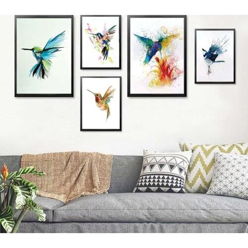Colorful Abstract Hummingbird Picking Nectar Wall Art Canvas Painting Watercolor Prints Home Decor Pictures Living Room