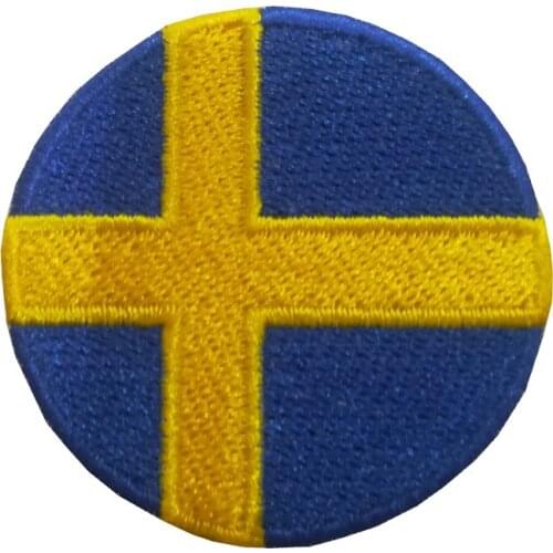 Round Shape Embroidered Sweden Flag Iron-On Patches 3D Tactical Military Patches Fabric Armband National Flag Badge Computer em