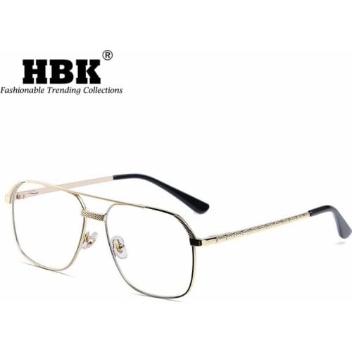 HBK Anti Blue Light Square Glasses Gold Women Men Oversized Big Frame Brand Design High Quality Gradient Lens UV400