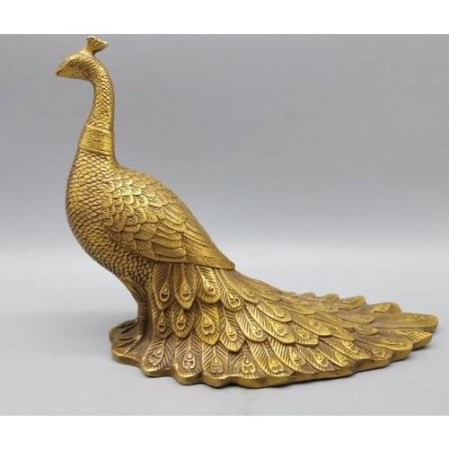 Brass Peacock Statue Feng Shui Wealth Figurines Miniatures Home Decoration Lucky Ornaments Bronze Sculpture Office Crafts Gifts