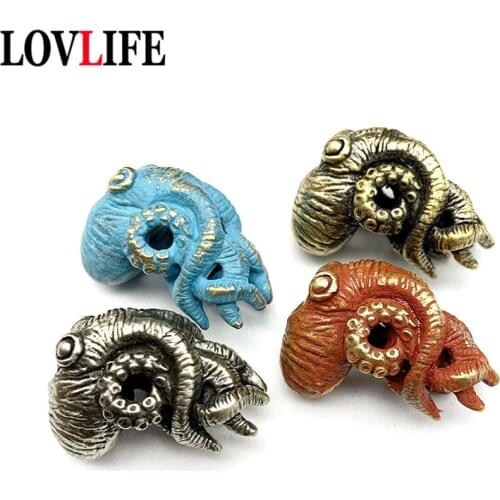 Brass Sea Animal Octopus Knife Bead Vintage Keychain Pendants Outdoor EDC Umbrella Rope Hanging Trinket DIY Paracord Accessories