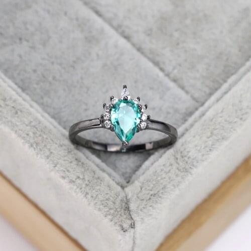 Best selling European and American S925 Silver Fashion Black Wedding Ring snowflake zircon blue crystal jewelry womens gift