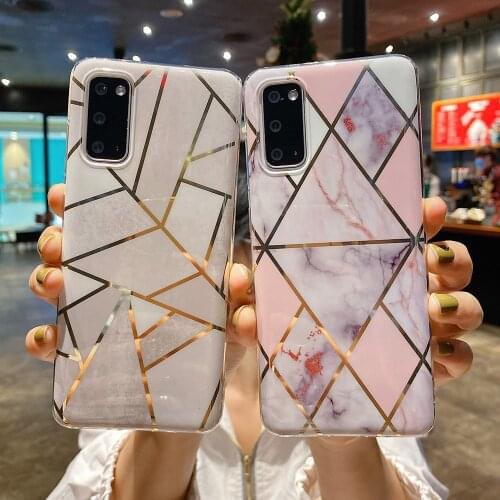 LOVECOM Electroplated Geometric Marble Case For Samsung A72 A52 A32 A12 M51 A51 A71 S20 FE S21 S10 S9 Plus Note 20 10 Soft Cover