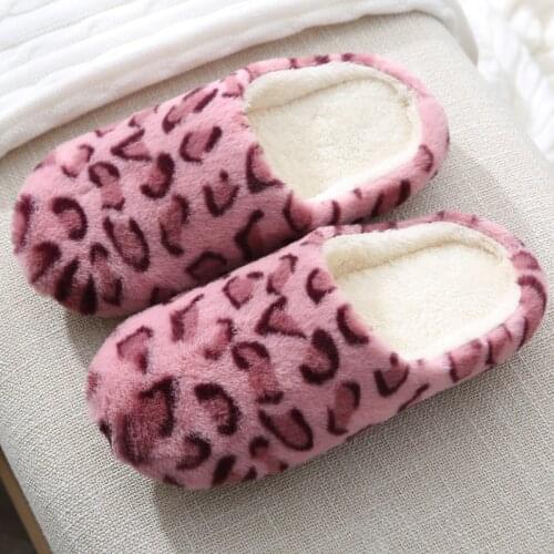Winter Fur Slippers Women Fashion Leopard Womens Slippers Indoor Women Slippers Warm Fluffy Shoes Ladies Flats House Soft Shoes