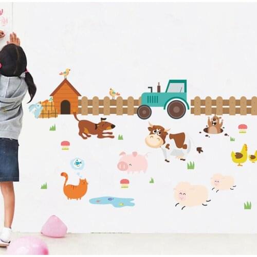 Cartoon farm tractor animal cow chicken pig dog wall sticker kindergarden bedroom kids room decoration
