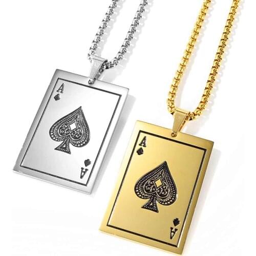 FATE LOVE Men Poker Ace of spades Pendants Necklaces Stainless Steel Chain Fashion Male Jewelry Dropship Supplier Wholesale