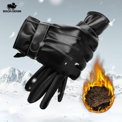 BISON DENIM Autumn Winter Men Gloves Touch Screen Mens Windproof Thicken Plush Gloves Warm Winter Gloves for Men Fashion S057