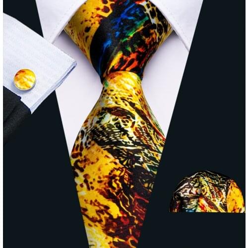 Men Tie Necktie Gravat Handkerchief Cufflinks Set Silk Ties Print Suit Party Business for Men Fashion Paisley Novelty Adult Gold
