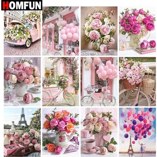 HOMFUN Full Square/Round Drill 5D DIY Diamond Painting "Pink bouquet landscape" Embroidery Cross Stitch 5D Home Decor Gift