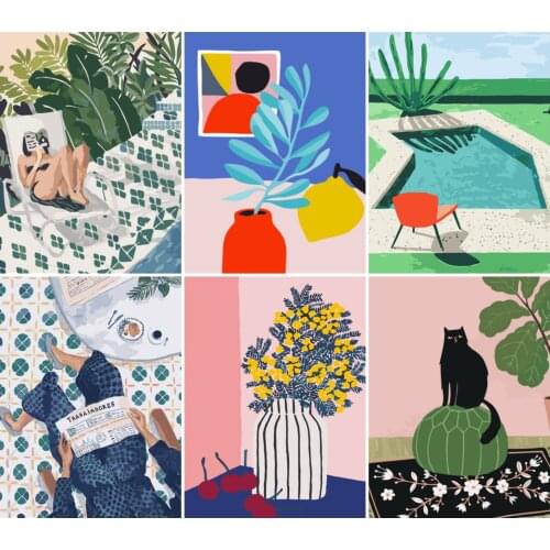 AZQSD Coloring By Numbers Flower Drawing On Canvas Handpainted Gift Paint By Number Cartoon Canvas Painting Kits Wall Art