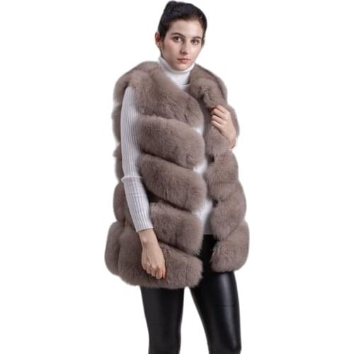 QIUCHEN PJ8006 2020 New Arrival Free Shipping Women Coat Full Pelt Real Fox Fur Long Vest Genuine Leather Gilet Wholesale