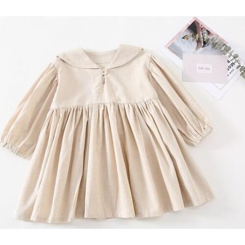 2020 Autumn Girl Puff Sleeve Sailor Dress Korean Version Little Girl Navy Collar Princess Dress Long Sleeve Temperament Dress