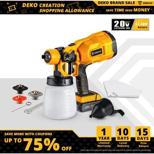 DEKO Cordless Spray Gun, 800ml HVLP Household Paint Sprayer, 3 Nozzle Sizes,20V DC Li-ion Battery High Power ,DKSG20K2