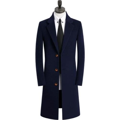 Blue woolen coat men trench coats long sleeves overcoat mens cashmere coat Single-breasted 9XL casaco masculino inverno england