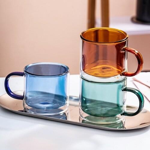 Double Wall Glass Cup Milk Coffee Mug Heat Resistant Tea Cup Colorful Glass Mug With Handle Drinkware Water Beer Whiskey Cup