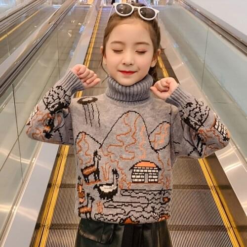 Girls Sweater Kids Babys Coat Outwear 2021 Printed Plus Velvet Thicken Warm Winter Knitting Tops Cotton Childrens Clothing