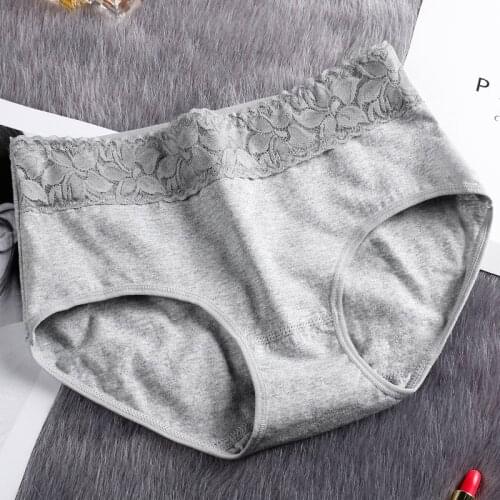 Sanderala Cotton Seamless Mid-Waist Panties Lace Panties Lovely Print Flower Solid Underwear Comfortable Breathable Female Brief