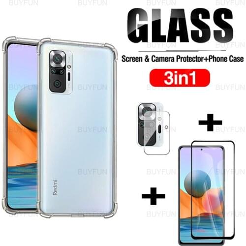 For Redmi Note 10 Pro 3in1 Black Edge Tempered Glass For xiaomi redmi note 10 9 8 7 pro 10s TPU Silicone Case Lens Safety Film