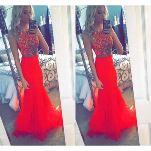 Vestido de noiva Vintage 2 Pieces long Beaded Ruffles Court Train 2018 sexy Cheap Puffy Formal prom gown bridesmaid dresses