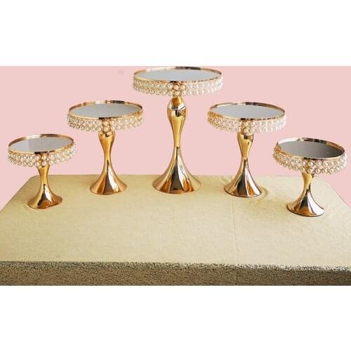 1pcs-10pcs Vintage pearl & crystal cake stand for wedding cakes gold