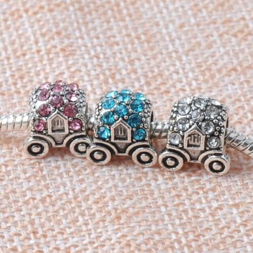1Pcs Antique silver Pumpkin car Rhinestone Alloy Spacers Beads Fit Bracelets Jewelry Handmade DIY DKZ013