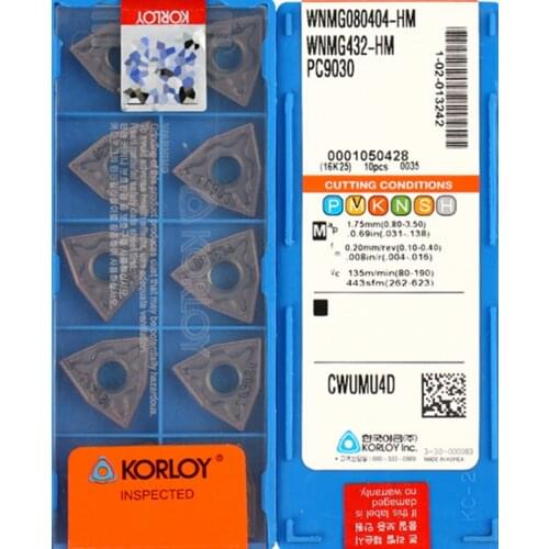 100% original WNMG080404-HM WNMG080408-HM PC9030 50pcs KORLOY Carbide insert Processing: stainless steel