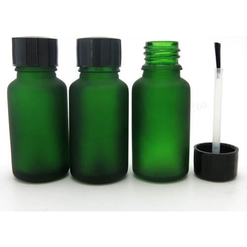 12pcs/lot 15ml Empty frost green glass bottle 2/1oz essential oil container with brush cap
