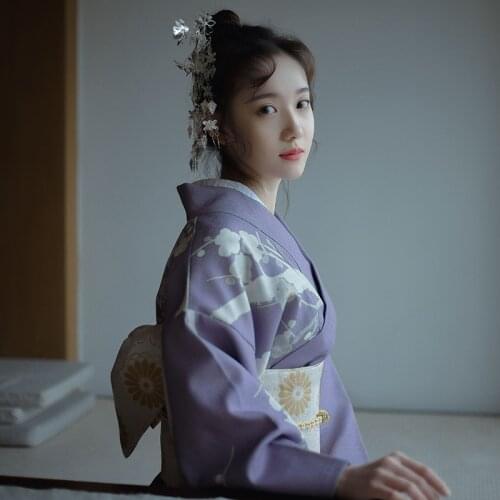 2019 SELLWORLDER Japanese Kimono Style yukata retro Girl dress Plum blossom Woman purple Long Dress