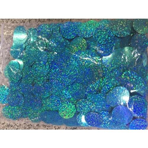 280pcs Large Round Sequins 30mm PVC Sequin Flat Round Paillette Hologram Sequins Decoration Side Hole Laser Light Blue Acid Blue