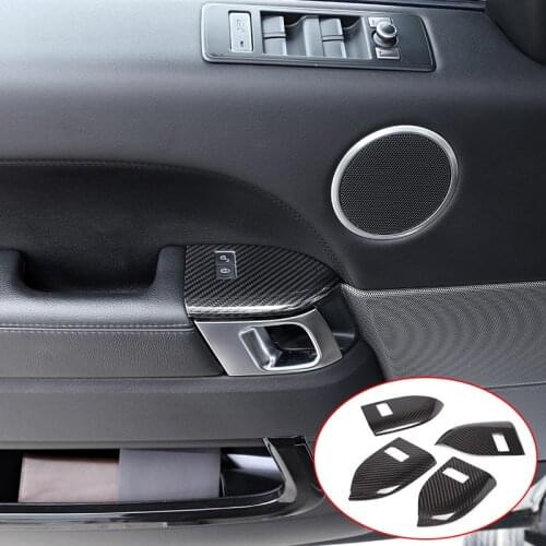 4 pcs Real Carbon Fiber Child Lock Car Accessory Cover Button for Landrover Range Rover Sport RR Sport 2014-2019