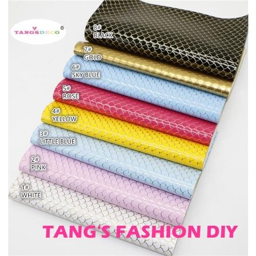 8pcs--20x22cm DIY Hair Bow Material Shiny Fish Skin Shape With Gold Line PU Synthetic Faux Leathers